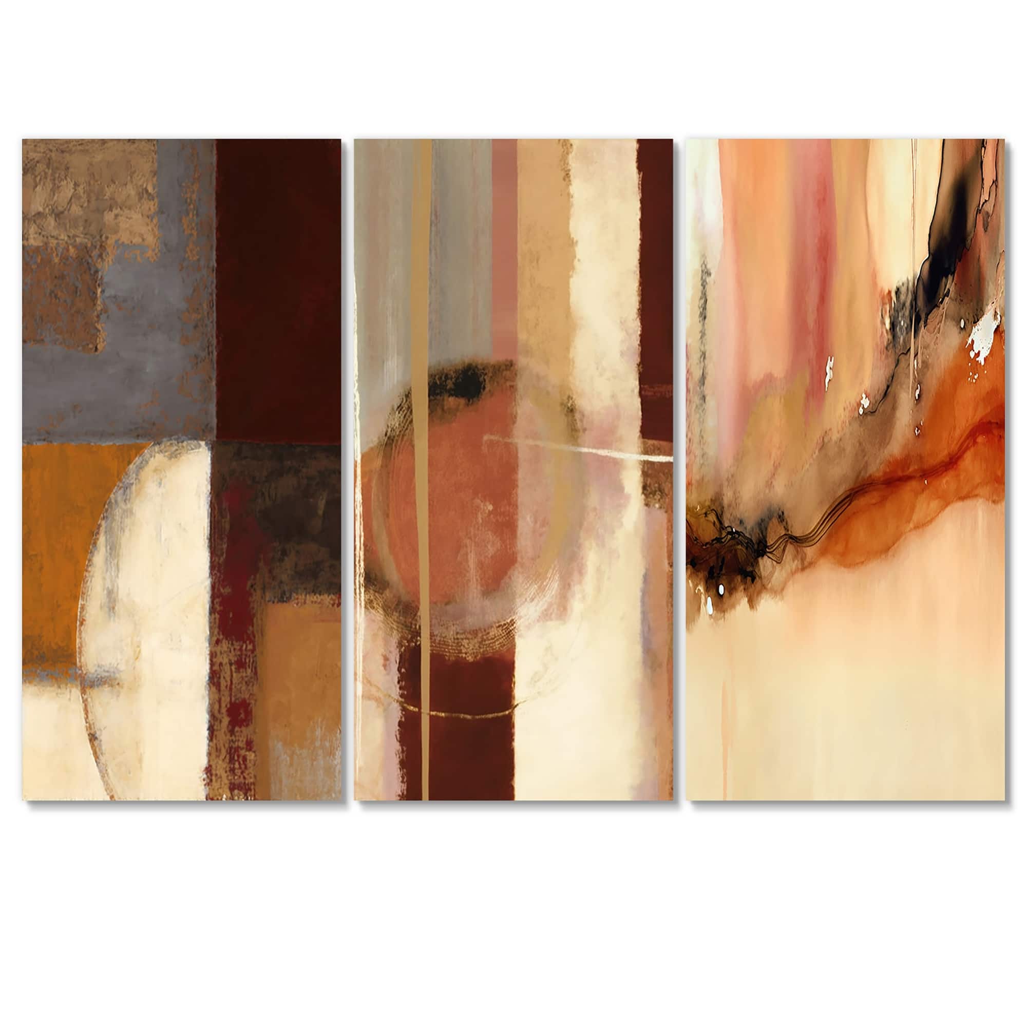 Designart "Chocolate Brown Elementary II" Abstract Wall Art Prints Set
